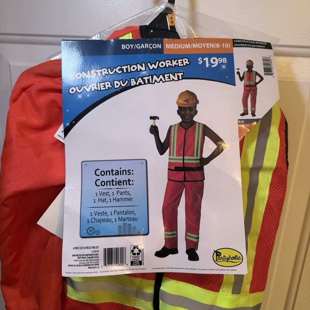 Party City Construction Worker Costume with Orange Vest